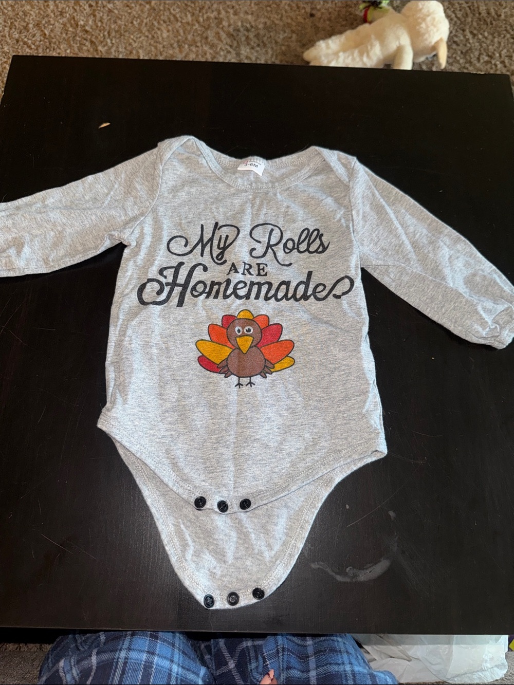 PatPat Gray Long-Sleeve Bodysuit with Turkey Graphic
